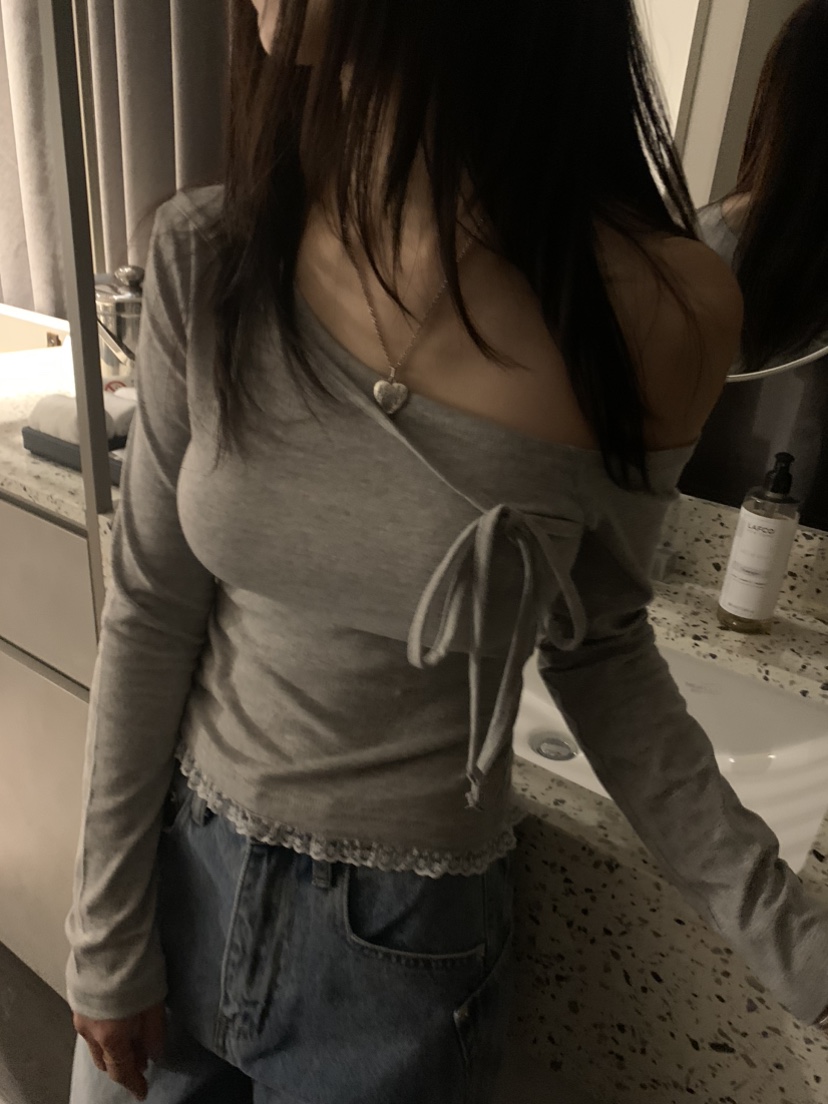 BADCALM韓國直郵㊣東大門實拍女裝新款時尚休閑長袖T恤蝴蝶結BADCALM長袖T恤