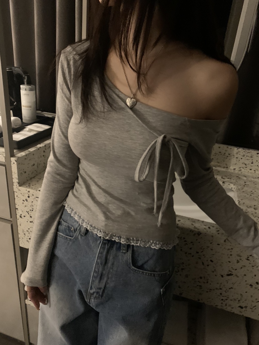 BADCALM韓國直郵㊣東大門實拍女裝新款時尚休閑長袖T恤蝴蝶結BADCALM長袖T恤