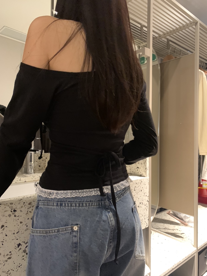 BADCALM韓國直郵㊣東大門實拍女裝新款時尚休閑長袖T恤蝴蝶結BADCALM長袖T恤