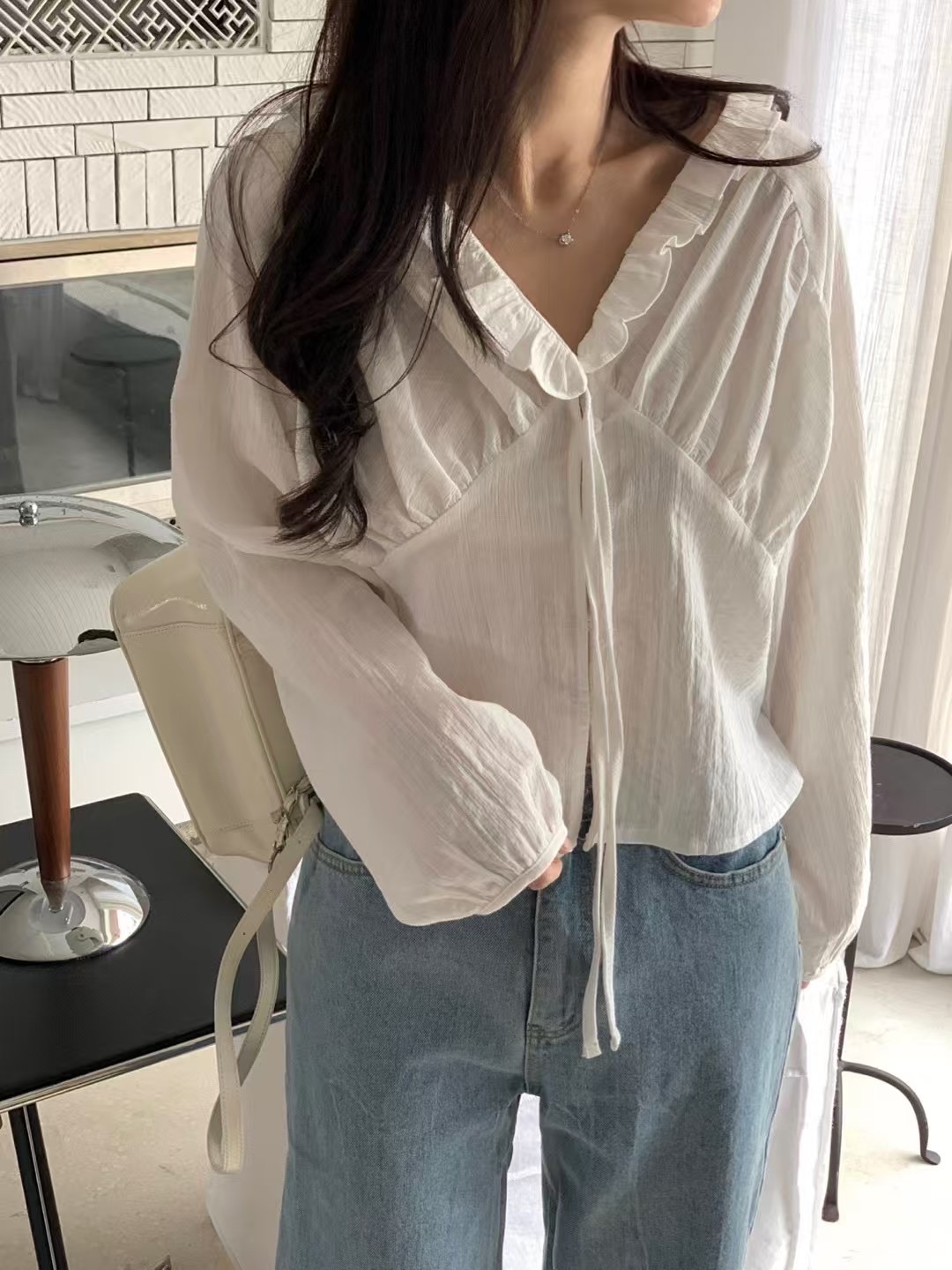 MINIT韓國直郵㊣女裝新款推薦人氣時尚職業休閑熱賣襯衫蕾絲衫MINIT襯衫/蕾絲衫
