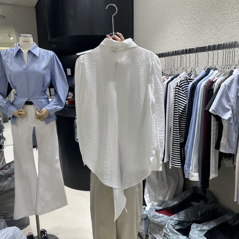 LESSEN東大門代購女士新品25春夏休閑真品人氣時尚襯衫蕾絲衫LESSEN襯衫/蕾絲衫