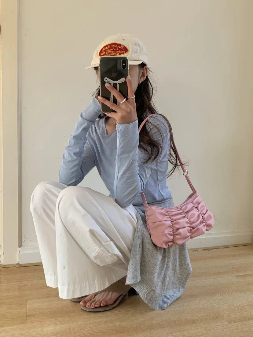OPPA東大門實拍女裝新品25春夏時尚休閑熱賣單肩斜跨包褶皺OPPA單肩/斜跨包