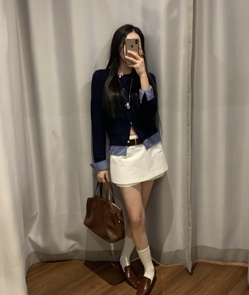 AMU韓國直郵女士新品時尚人氣職業推薦25春夏針織衫格紋開衫CLOSER針織衫