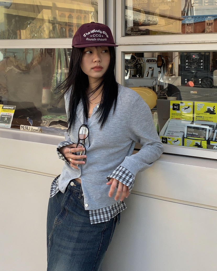 AMU韓國直郵女士新品時尚人氣職業推薦25春夏針織衫格紋開衫CLOSER針織衫