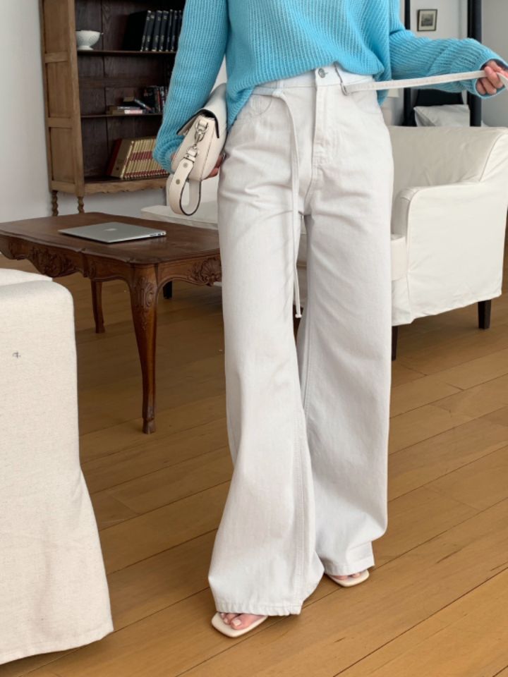 BELLINO293韓國直郵女裝新品推薦熱賣時尚休閑牛仔褲含腰繩BOBBIE DOLL牛仔褲