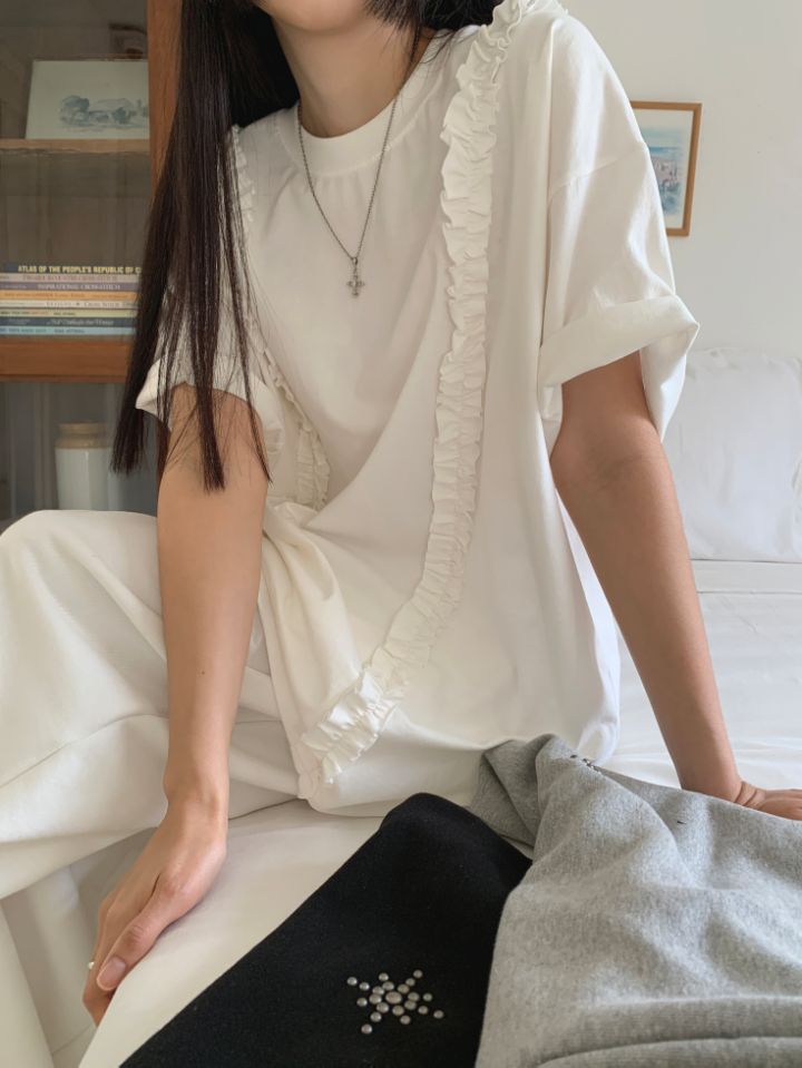 空韓國代購女裝新品熱賣人氣25春夏職業推薦休閑時尚真品T恤4LEAFT恤