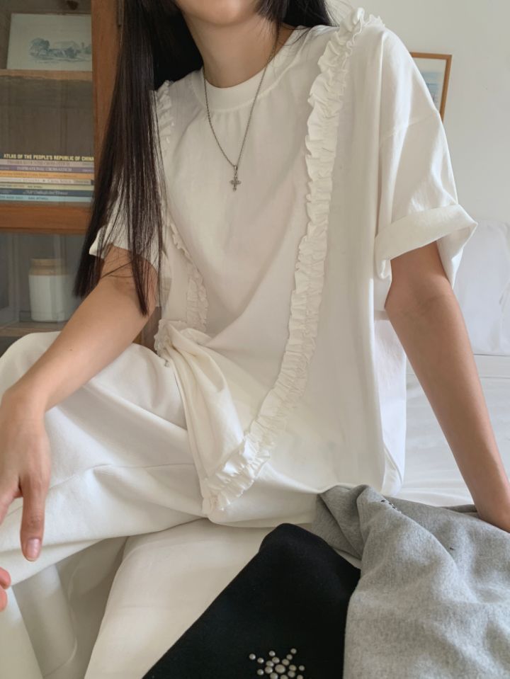 空韓國代購女裝新品熱賣人氣25春夏職業推薦休閑時尚真品T恤4LEAFT恤