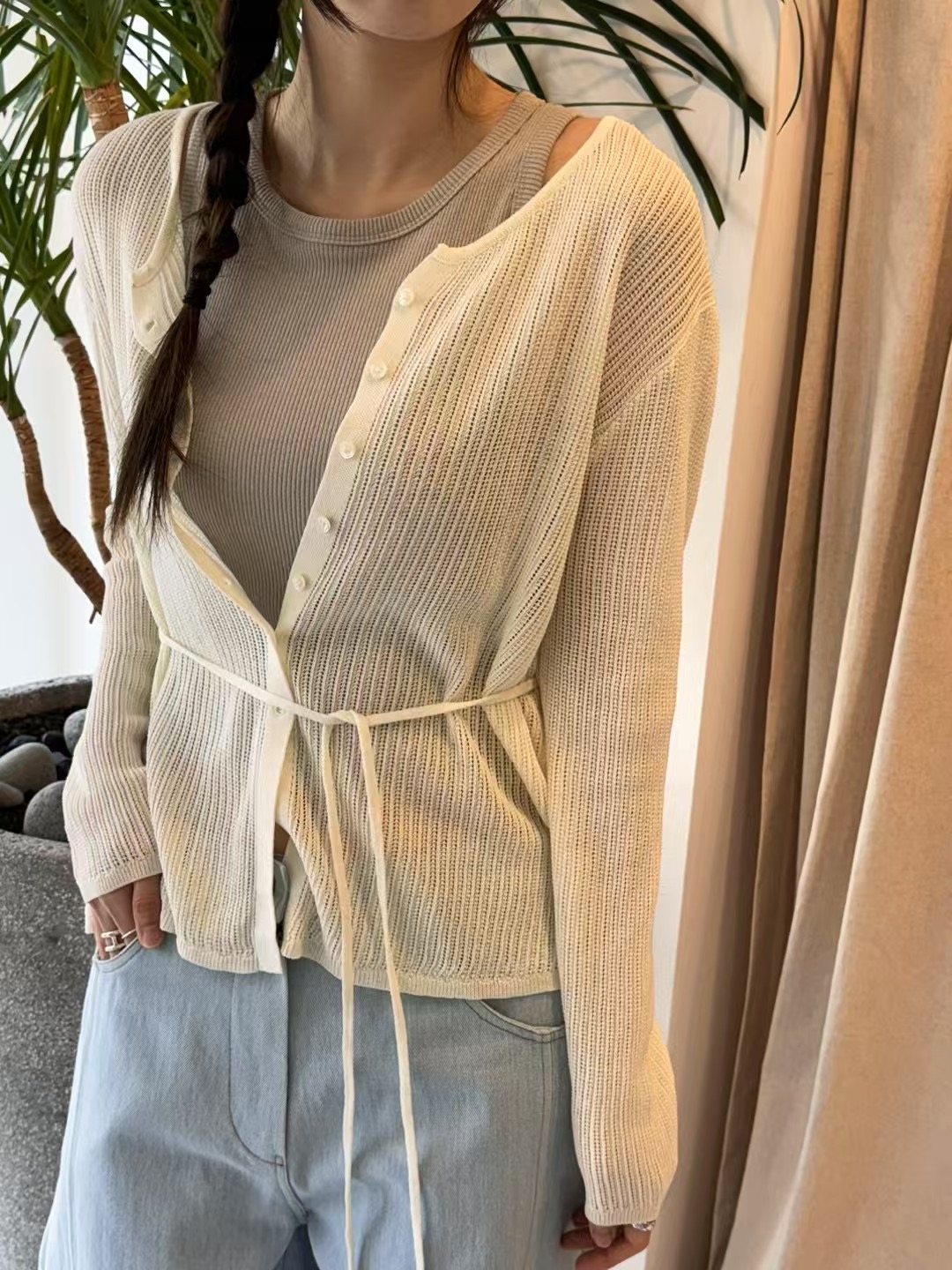 LEREVE-OT韓國直郵女士新款時尚推薦25春夏人氣針織衫含腰繩LEREVE針織衫圖色3
