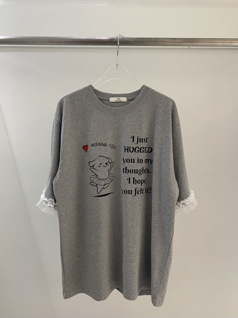 YES韓國直郵㊣東大門實拍女裝新品休閑時尚職業推薦T恤蕾絲YEST恤圖色2