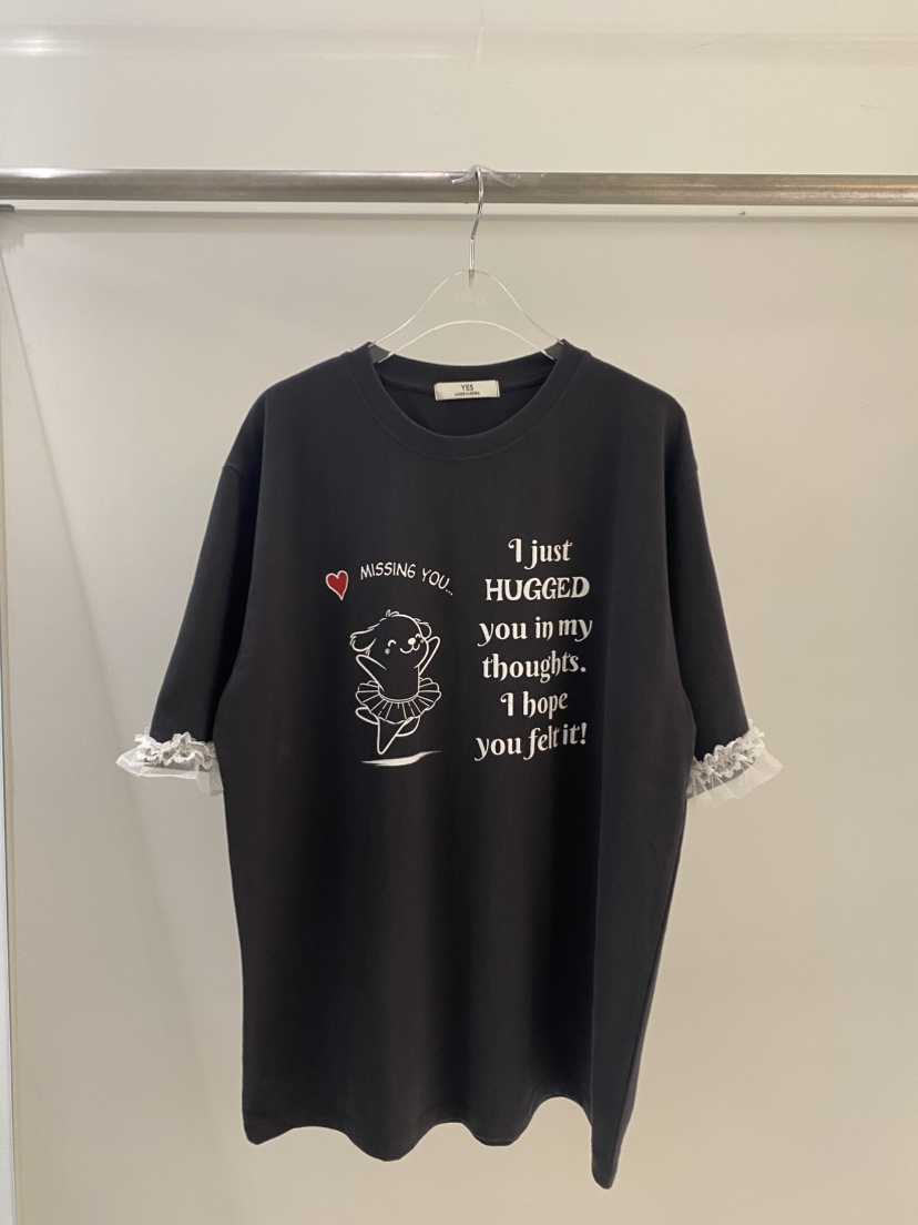 YES韓國直郵㊣東大門實拍女裝新品休閑時尚職業推薦T恤蕾絲YEST恤圖色3
