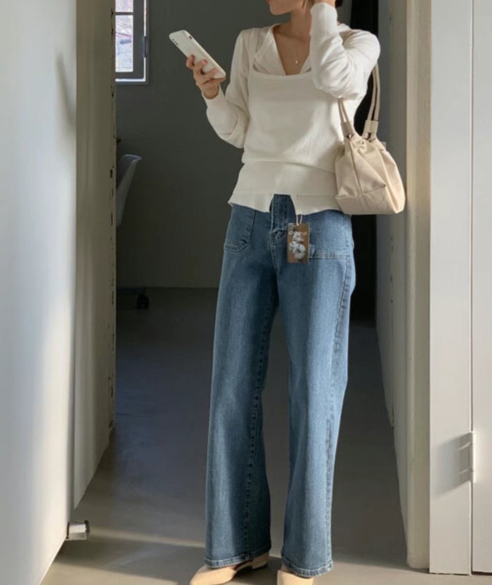 PI2韓國㊣直郵東大門代購女裝新款人氣熱賣休閑25春夏牛仔褲Pi2牛仔褲