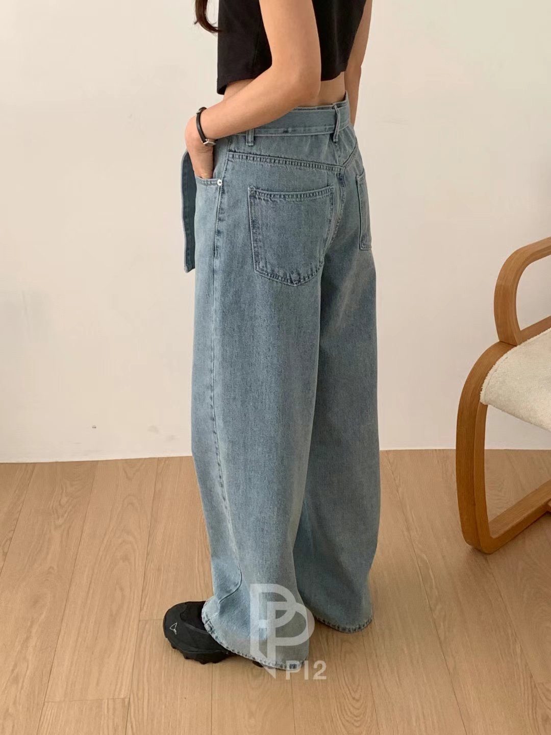 PI2韓國㊣直郵東大門代購女裝新品推薦25春夏時尚牛仔褲含腰帶Pi2牛仔褲