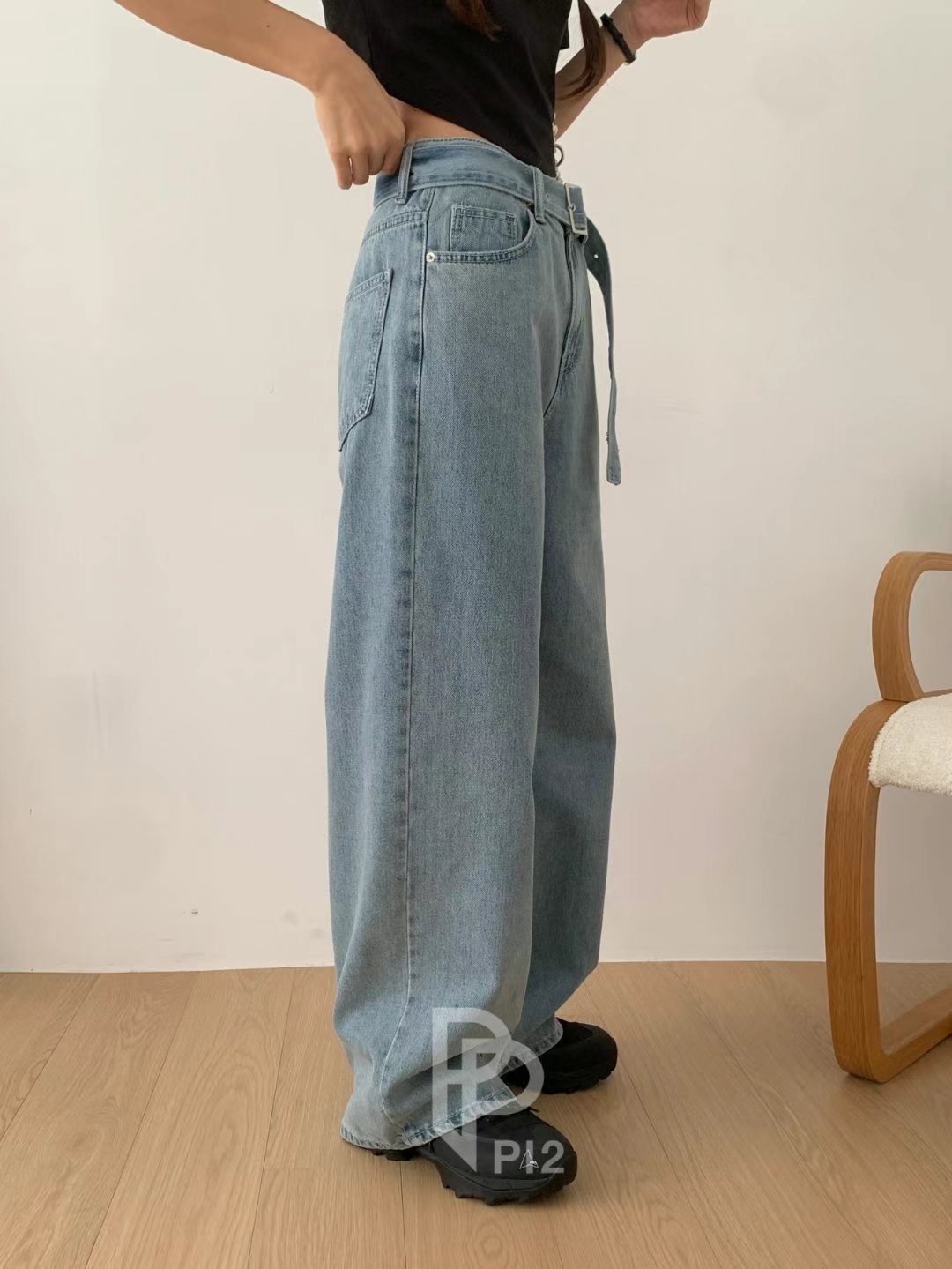 PI2韓國㊣直郵東大門代購女裝新品推薦25春夏時尚牛仔褲含腰帶Pi2牛仔褲