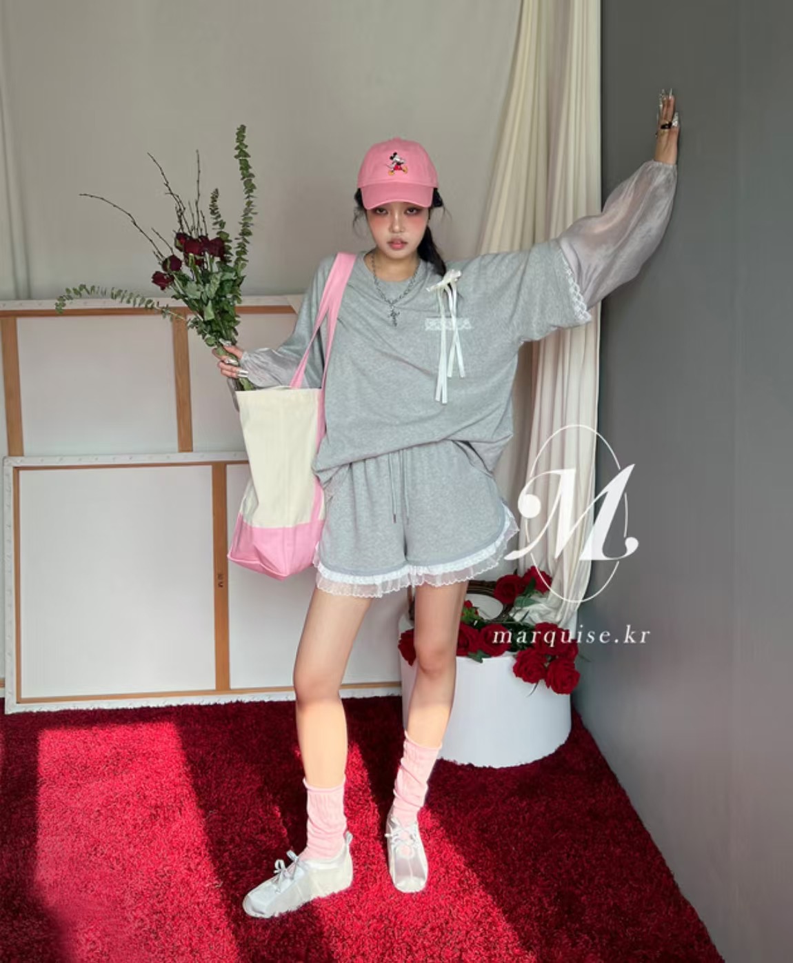 L V C韓國㊣直郵東大門代購女裝新品人氣25春夏時尚帽子刺繡L_V_C帽子