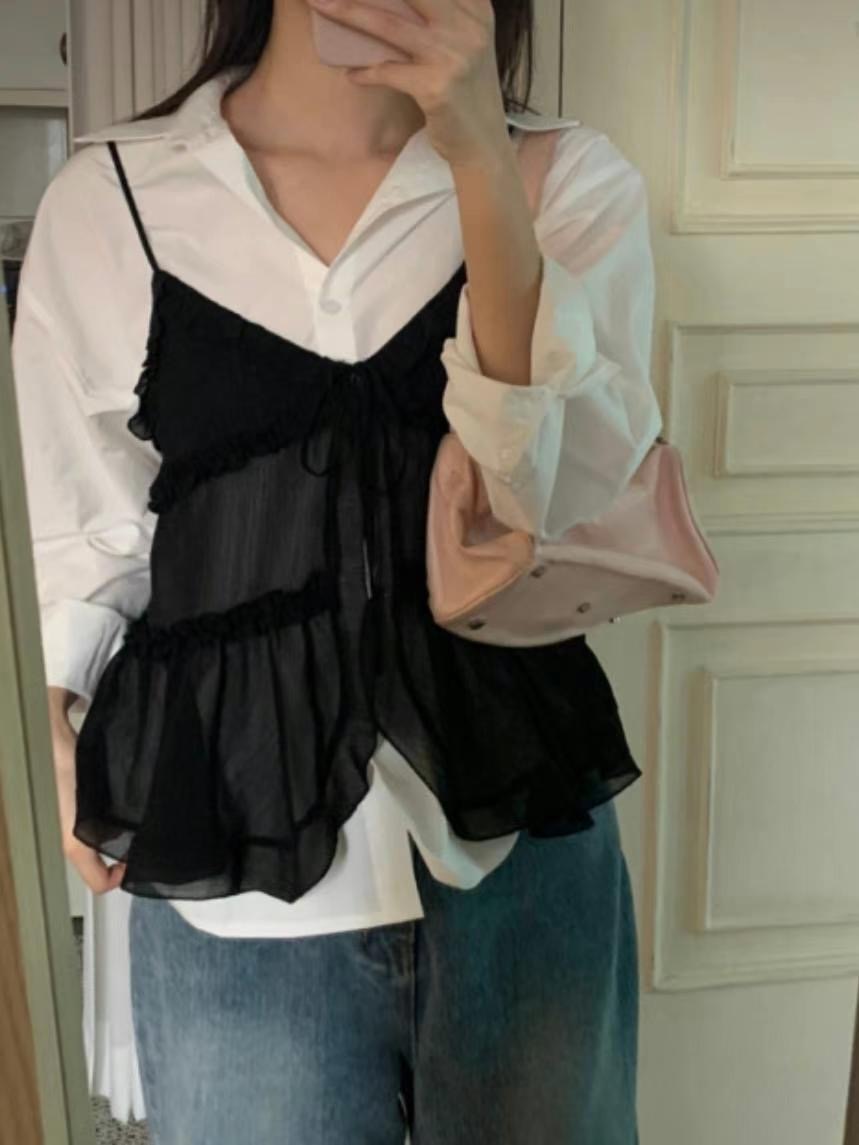 MYCABINET韓國㊣直郵東大門代購女裝新款推薦休閑吊帶背心褶皺MYCABINET吊帶/背心