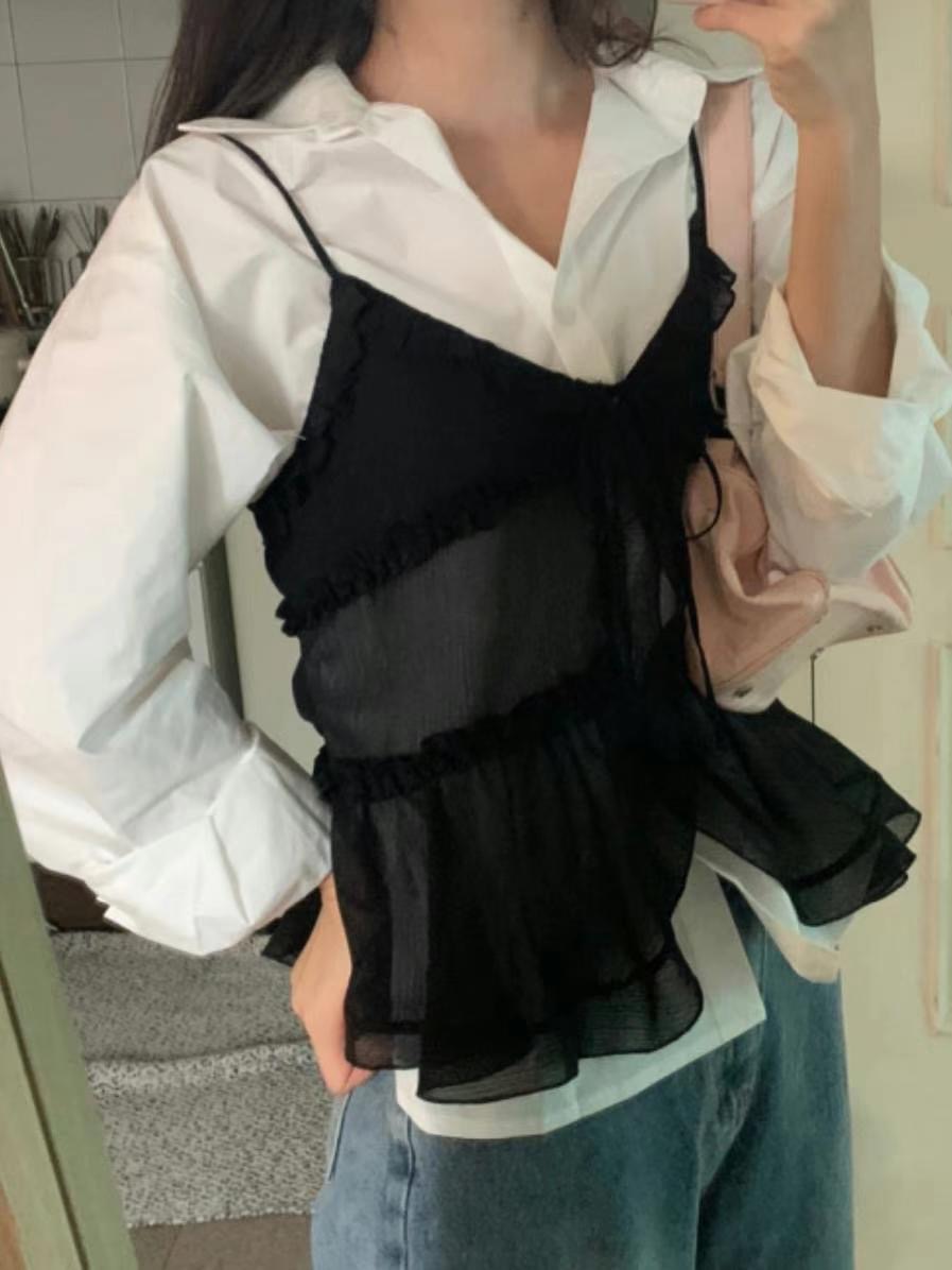 MYCABINET韓國㊣直郵東大門代購女裝新款推薦休閑吊帶背心褶皺MYCABINET吊帶/背心