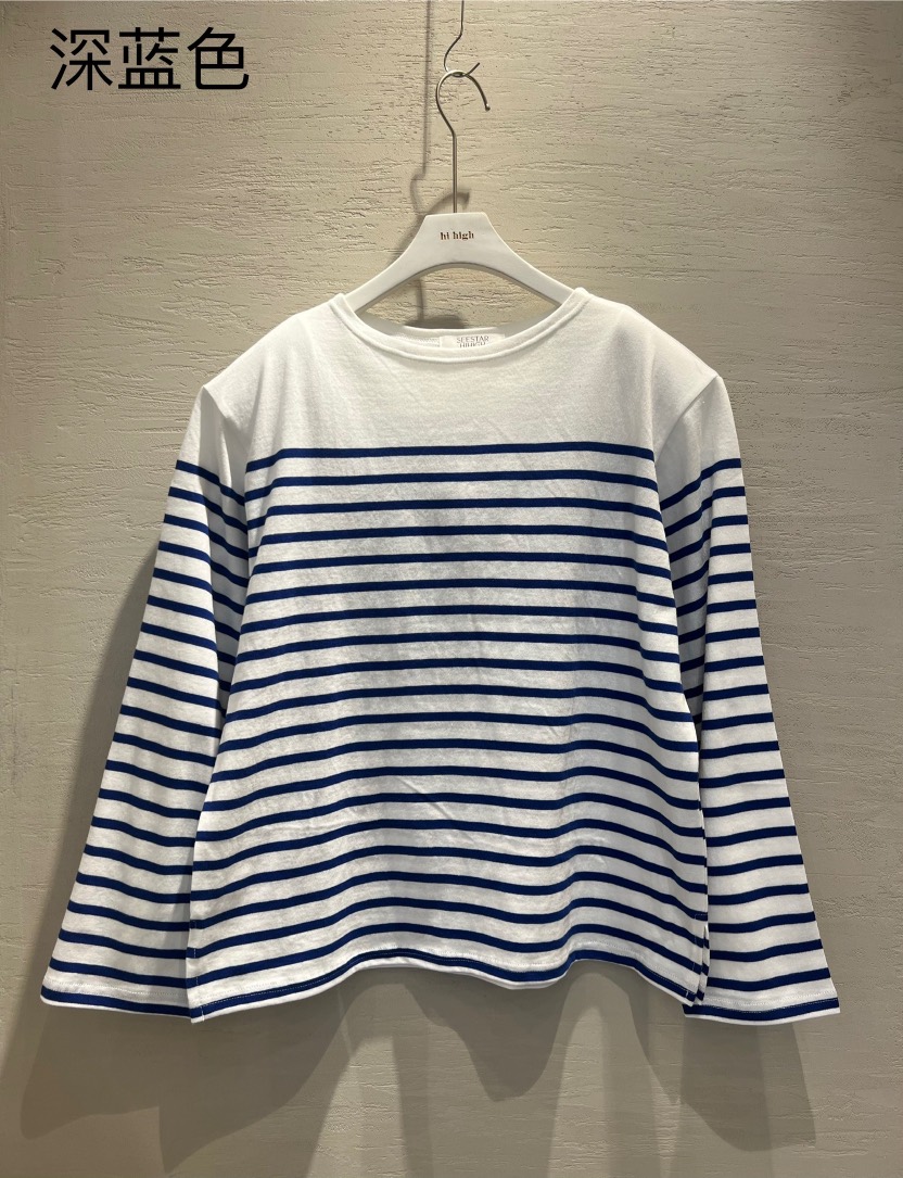 HI HIGH東大門代購女士新品時尚休閑25春夏熱賣長袖T恤條紋SEESTAR/hi high長袖T恤圖色2