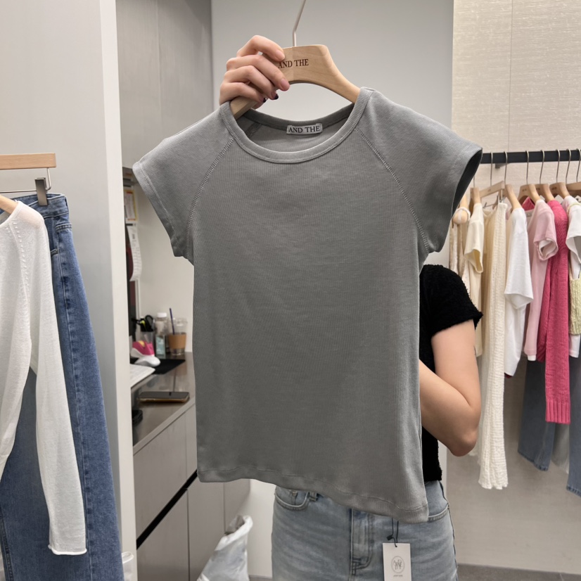 AND THE韓國直郵女裝新品休閑時尚25春夏職業真品人氣T恤插肩AND THET恤圖色2