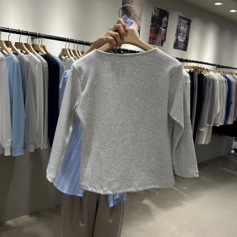 BOUTIQUE SEOUL-P東大門直郵女裝新款休閑人氣時尚長袖T恤But ton/BOUTIQUE SEOUL長袖T恤