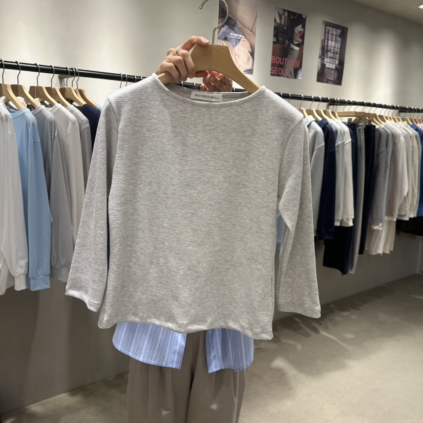 BOUTIQUE SEOUL-P東大門直郵女裝新款休閑人氣時尚長袖T恤But ton/BOUTIQUE SEOUL長袖T恤