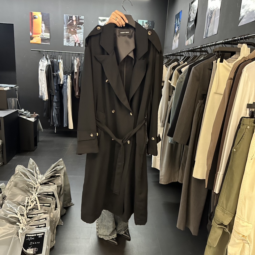 PROJECT WAVE-P東大門代購女士新品熱賣長款風衣含腰帶亞麻PROJECT WAVE長款風衣圖色2