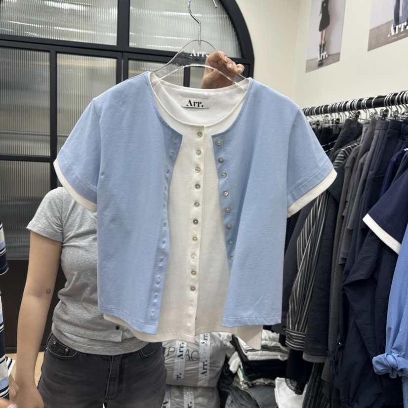 ARR韓國代購女裝新品時尚休閑25春夏人氣職業推薦T恤假兩件ARRT恤
