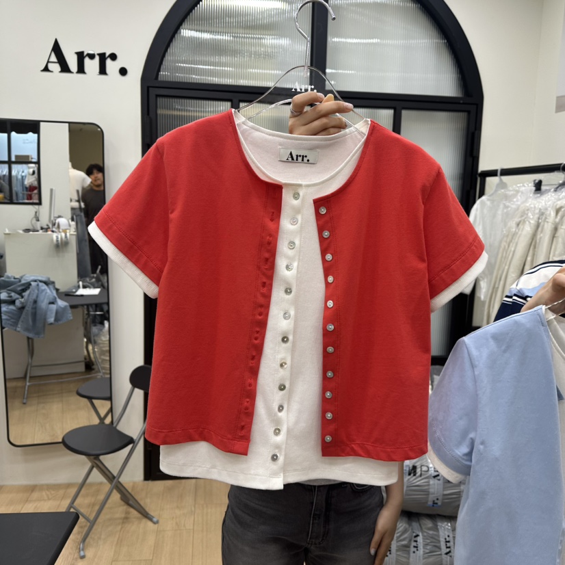 ARR韓國代購女裝新品時尚休閑25春夏人氣職業推薦T恤假兩件ARRT恤圖色4