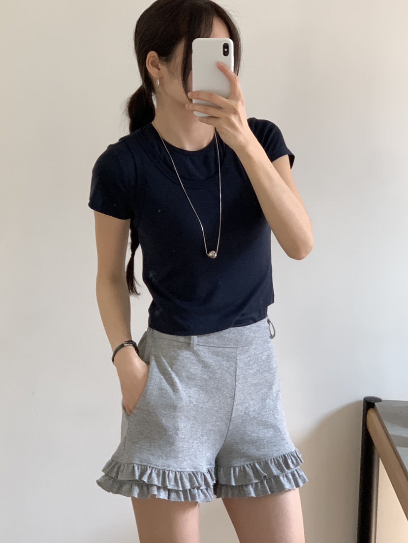 PIN-UP韓國直郵㊣東大門實拍女裝新款熱賣人氣休閑短褲荷葉邊PIN-UP短褲