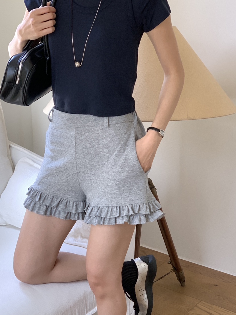 PIN-UP韓國直郵㊣東大門實拍女裝新款熱賣人氣休閑短褲荷葉邊PIN-UP短褲