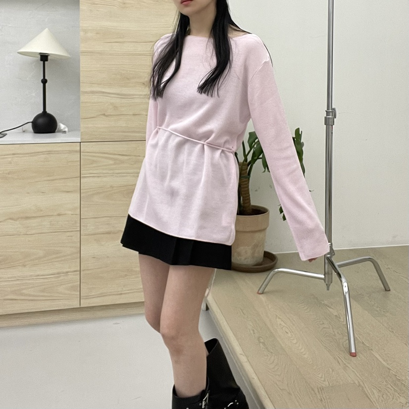 ALLVIBE直郵韓國代購㊣女裝新品推薦時尚職業長袖T恤含腰繩ALLVIBE長袖T恤