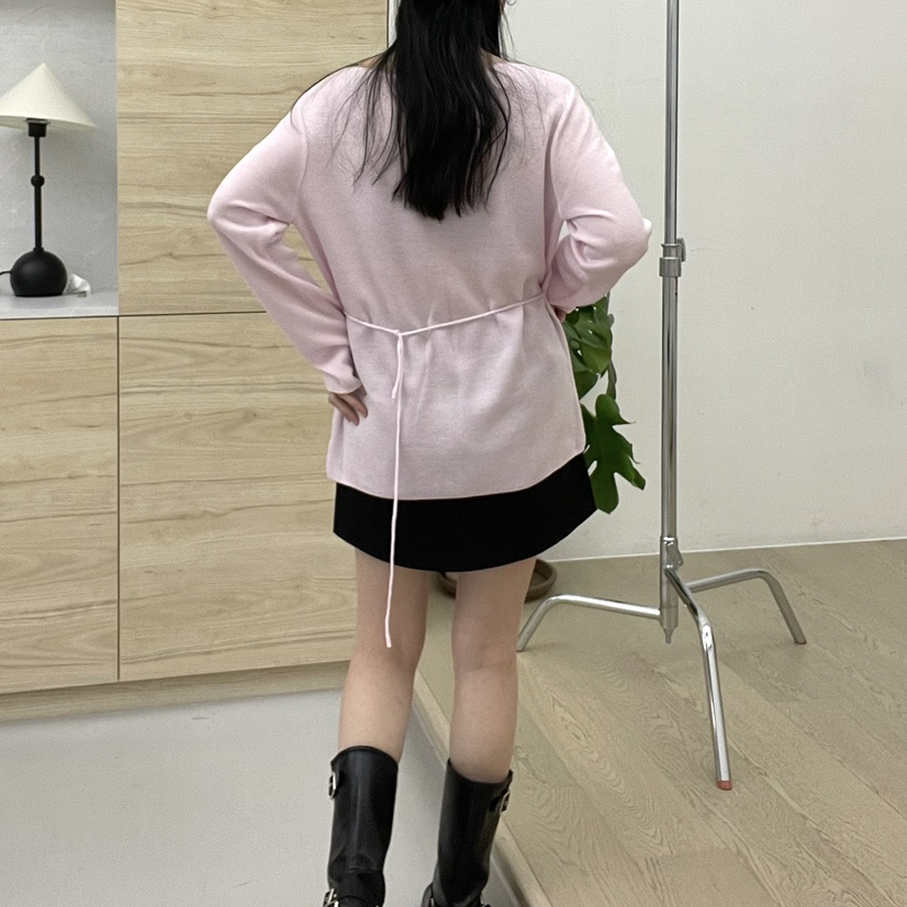 ALLVIBE直郵韓國代購㊣女裝新品推薦時尚職業長袖T恤含腰繩ALLVIBE長袖T恤