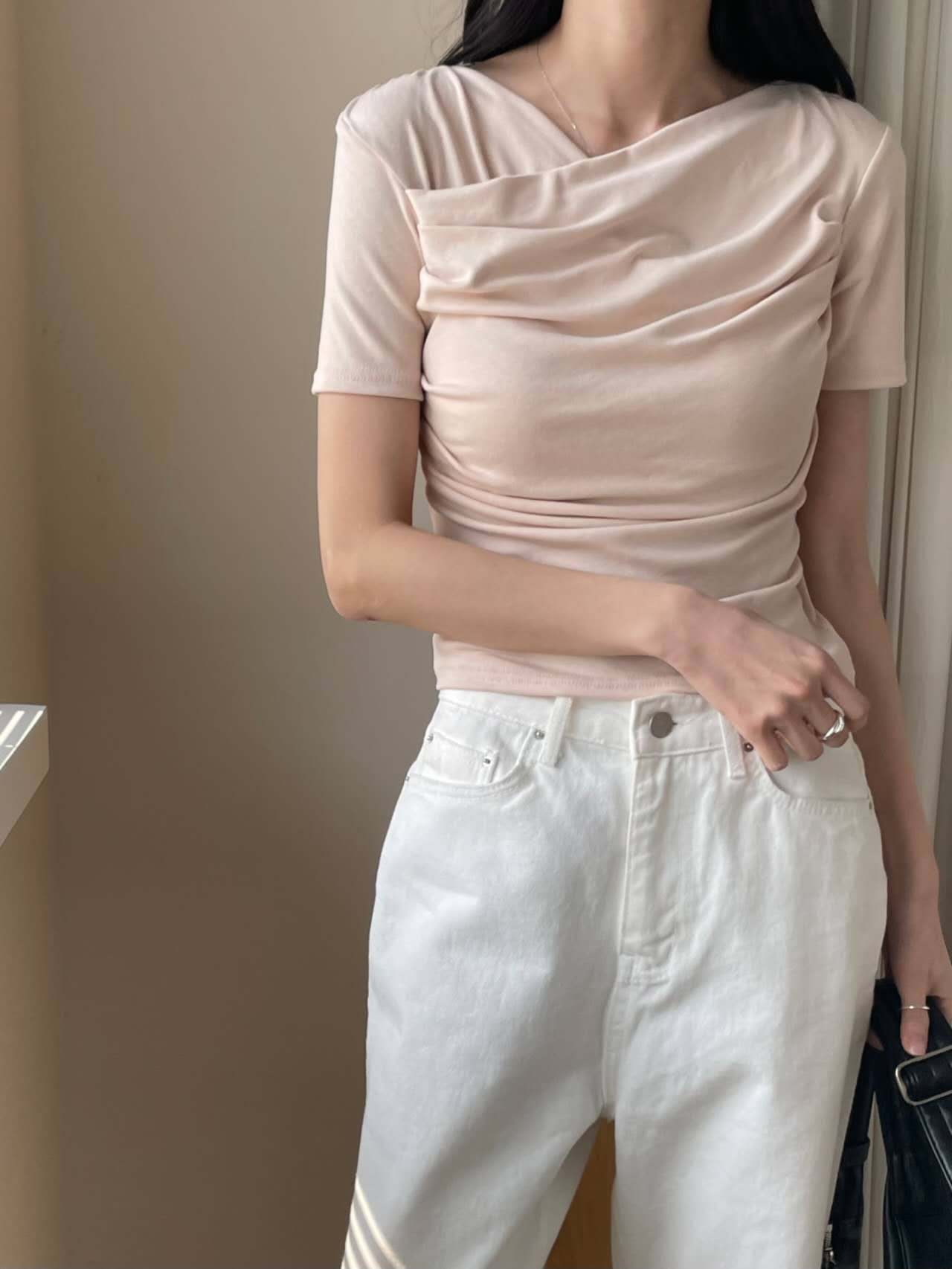 SOMETHINGELSE直郵韓國代購㊣女裝新品推薦熱賣T恤含脖帶褶皺SOMETHINGELSET恤
