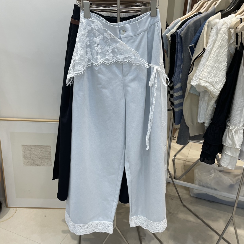J&C韓國㊣直郵東大門代購女裝新品時尚人氣休閑褲蕾絲J&C/J.BLANC休閑褲圖色2