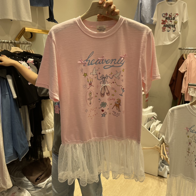 UNDERSTAR_VINTAGE直郵韓國代購㊣女裝新款休閑職業T恤蕾絲UNDERSTAR_VINTAGET恤圖色3