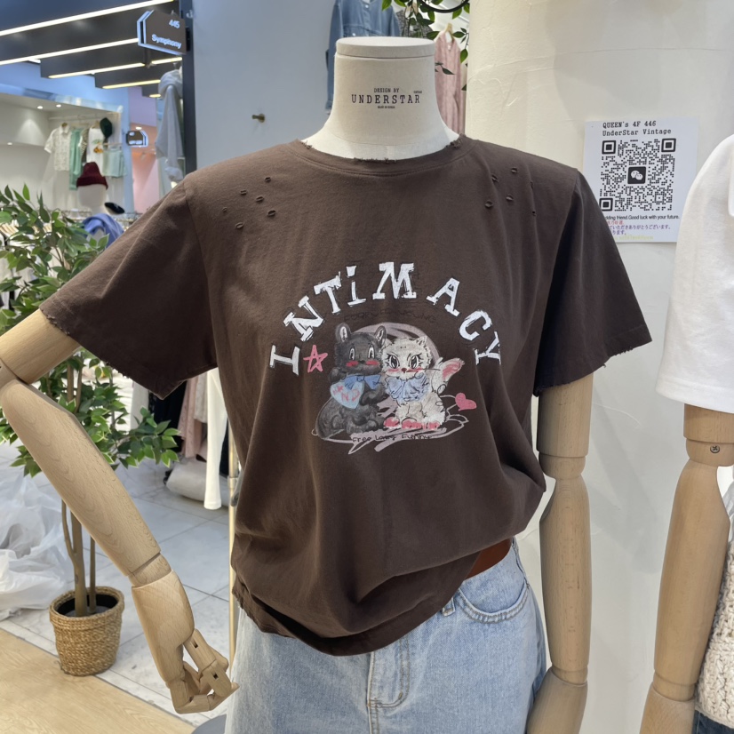 UNDERSTAR_VINTAGE韓國㊣直郵東大門代購女裝新品休閑熱賣T恤UNDERSTAR_VINTAGET恤圖色1