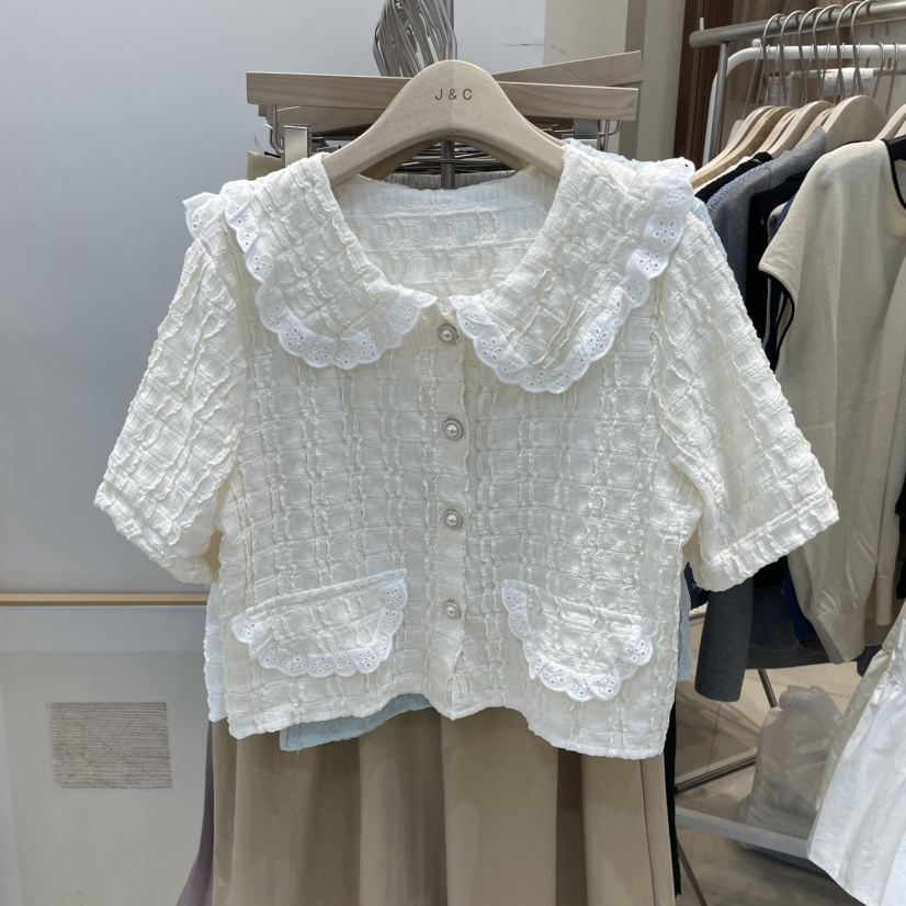 J&C韓國直郵㊣東大門實拍女裝新品時尚人氣襯衫蕾絲衫J&C/J.BLANC襯衫/蕾絲衫圖色2