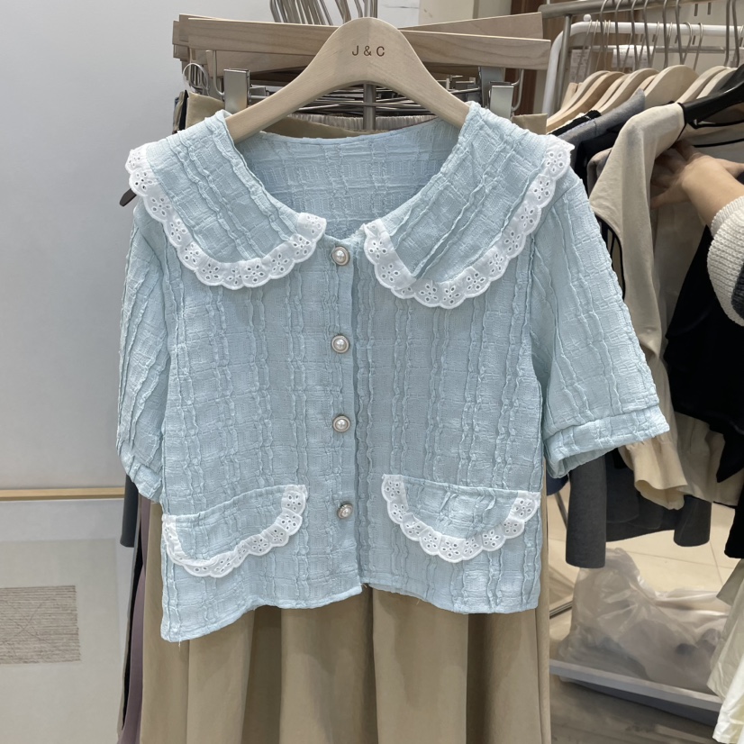 J&C韓國直郵㊣東大門實拍女裝新品時尚人氣襯衫蕾絲衫J&C/J.BLANC襯衫/蕾絲衫圖色3