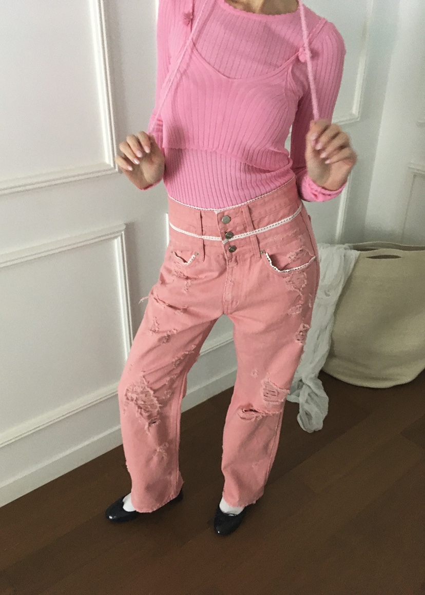 CLODE直郵韓國代購㊣女裝新品時尚人氣休閑熱賣推薦牛仔褲蕾絲CLODE牛仔褲