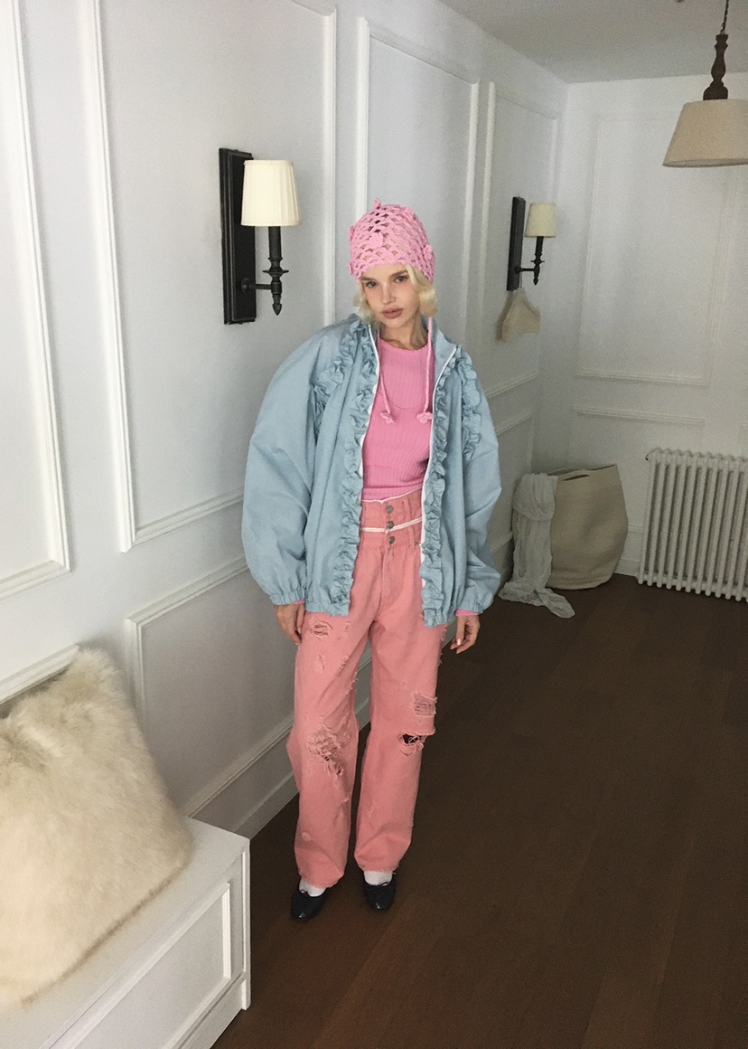 CLODE直郵韓國代購㊣女裝新品時尚人氣休閑熱賣推薦牛仔褲蕾絲CLODE牛仔褲