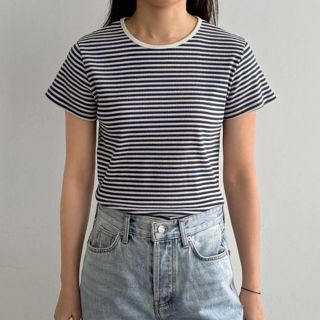 ABLE CO韓國㊣直郵東大門代購女裝新品休閑25春夏人氣推薦T恤ABLE COT恤圖色2深藍條紋