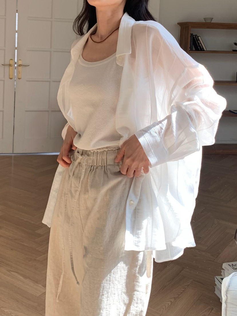 BLEECKER韓國直郵㊣女裝新款人氣熱賣職業25春夏襯衫蕾絲衫條紋BLEECKER襯衫/蕾絲衫