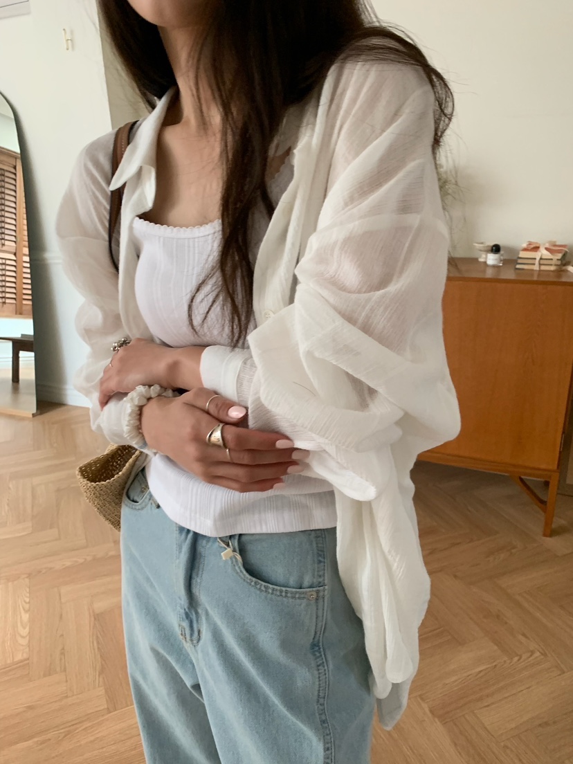 BLEECKER韓國直郵㊣女裝新款人氣熱賣職業25春夏襯衫蕾絲衫條紋BLEECKER襯衫/蕾絲衫