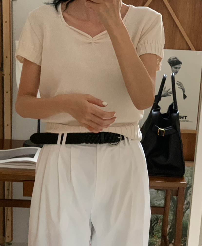 A Flan韓國㊣直郵東大門代購女裝新款時尚推薦25春夏針織衫褶皺AFN/A Flan針織衫