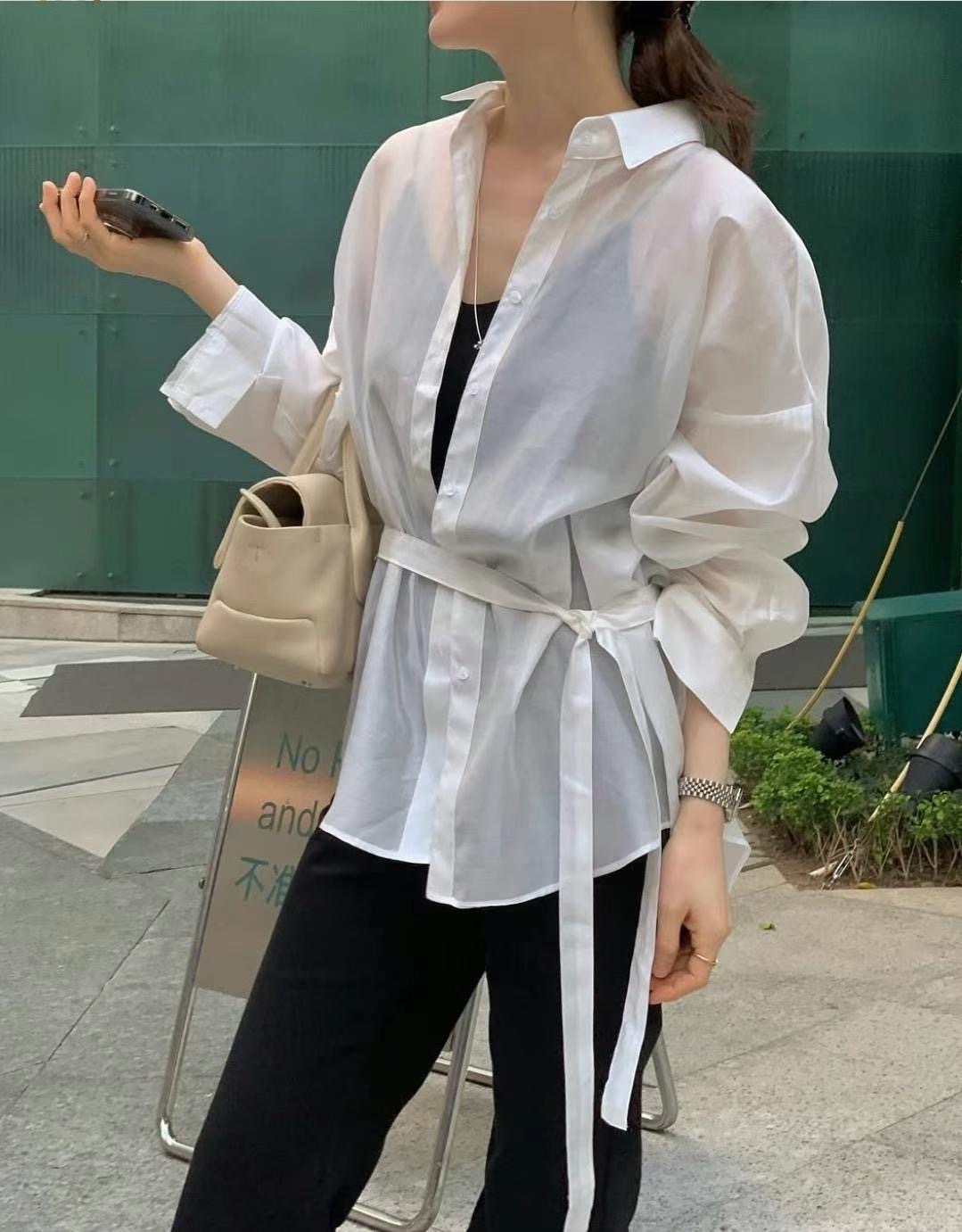WEARRAW韓國㊣直郵東大門代購女裝新款休閑襯衫蕾絲衫不含腰帶寬松WEARRAW襯衫/蕾絲衫