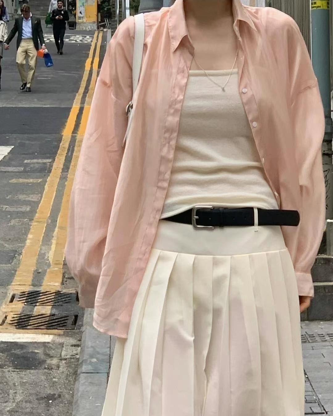 WEARRAW韓國㊣直郵東大門代購女裝新款休閑襯衫蕾絲衫不含腰帶寬松WEARRAW襯衫/蕾絲衫圖色2