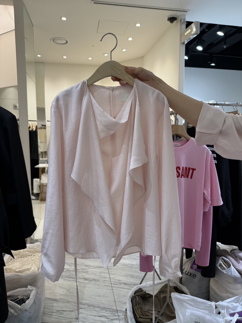 YIKHO STYLE韓國直郵㊣女裝新品休閑推薦襯衫蕾絲衫含腰繩YIKHO STYLE襯衫/蕾絲衫