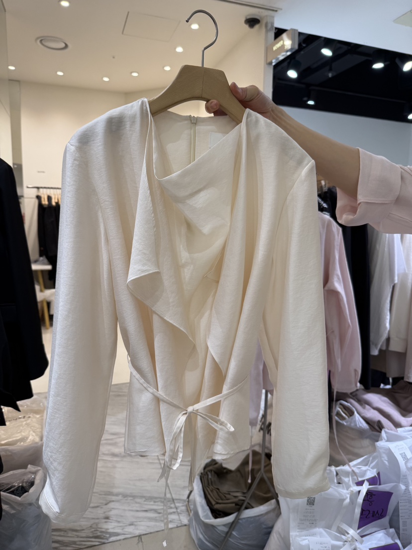YIKHO STYLE韓國直郵㊣女裝新品休閑推薦襯衫蕾絲衫含腰繩YIKHO STYLE襯衫/蕾絲衫圖色2