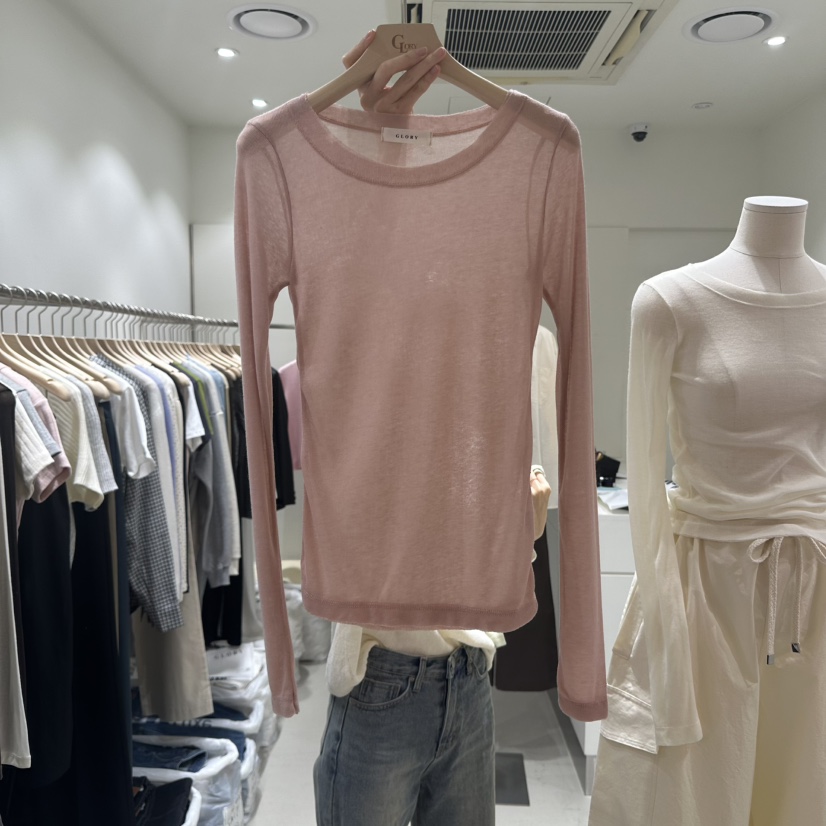 GLORY直郵韓國代購㊣女裝新品職業熱賣25春夏時尚長袖T恤復古GLORY長袖T恤圖色2