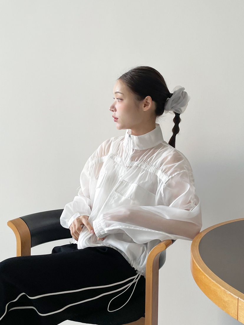 NEOUL韓國㊣直郵東大門代購女裝新款休閑25春夏推薦夾克歐根紗NEOUL/ahin雙領標簽夾克