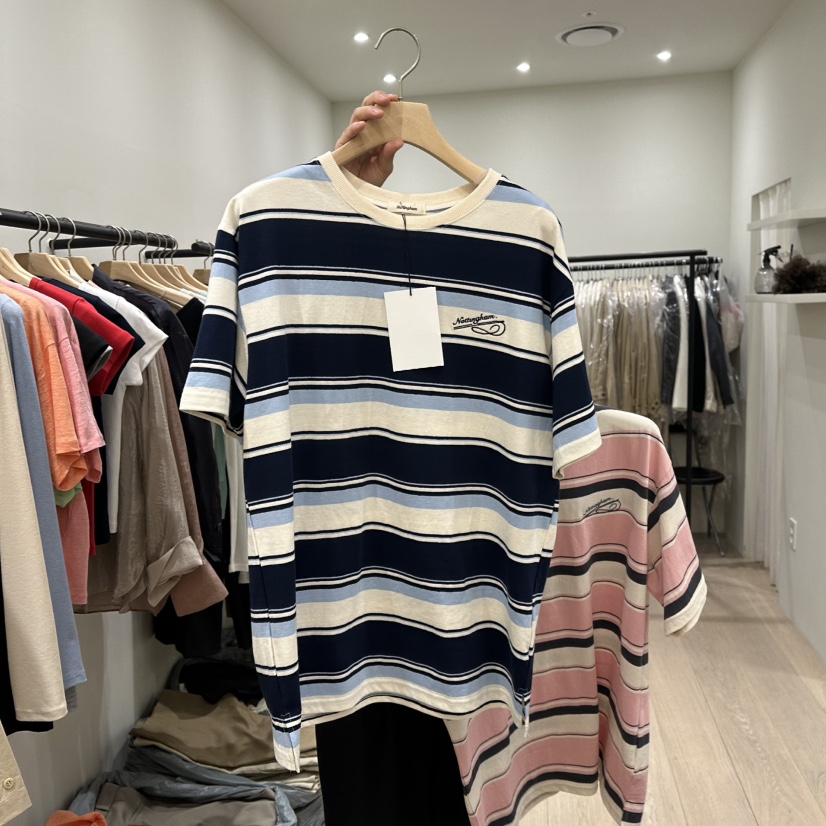 NOTTINGHAM直郵韓國代購㊣女裝新品休閑熱賣25春夏推薦T恤條紋NOTTINGHAMT恤